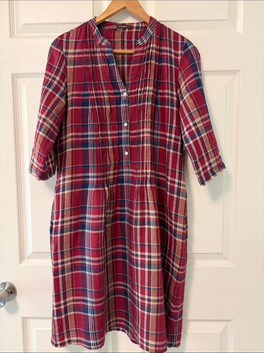 J McLaughlin Plaid Midi Shirt Dress - hits right at knee length . Great for fall
